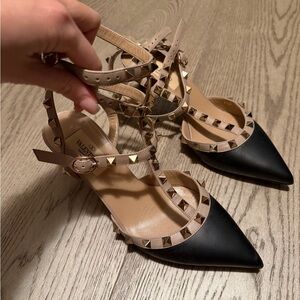 Valentino Black and Tan Studded Heels